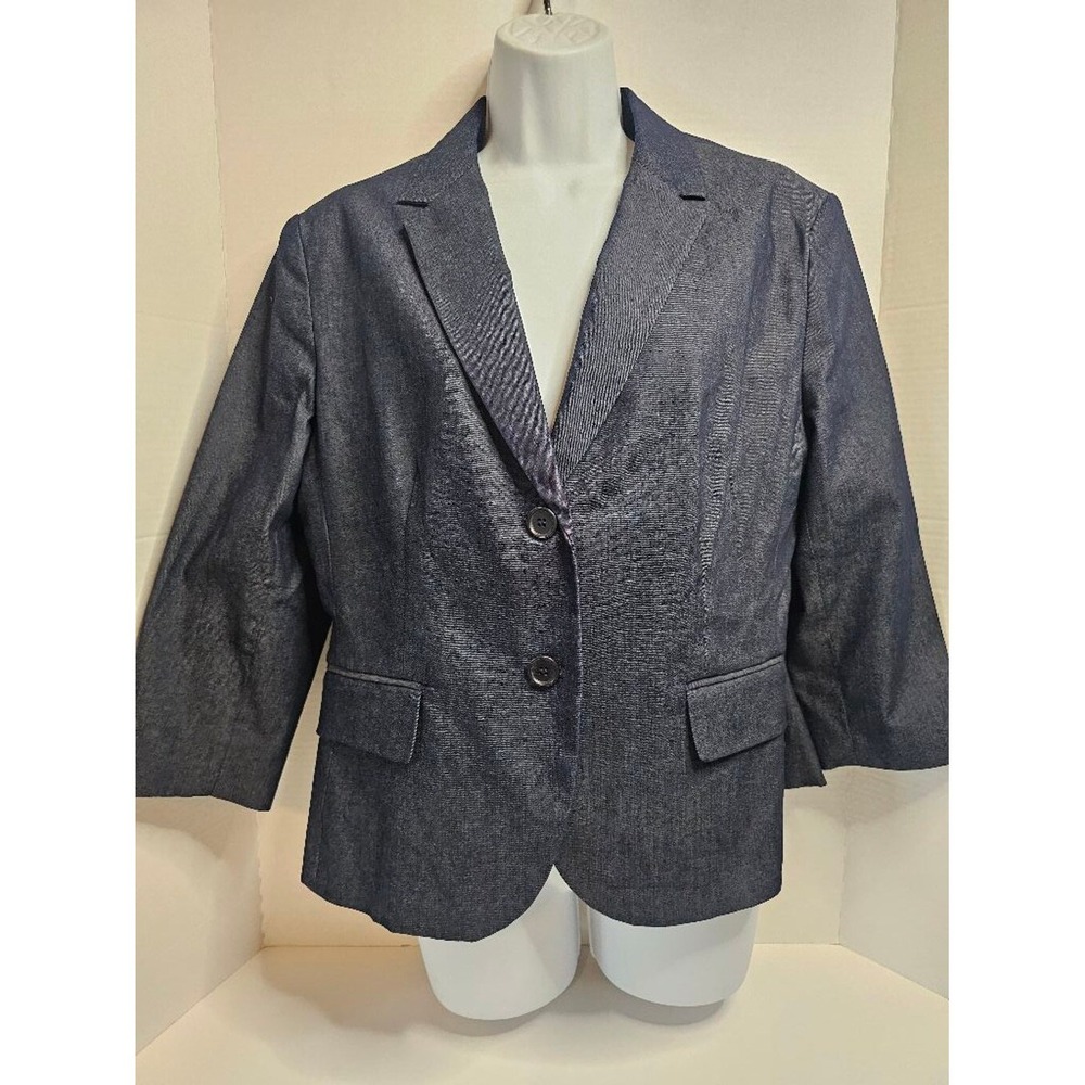 Women's New York & Company Cropped Denim Like Blazer, Size 14, 3/4 Sleeve